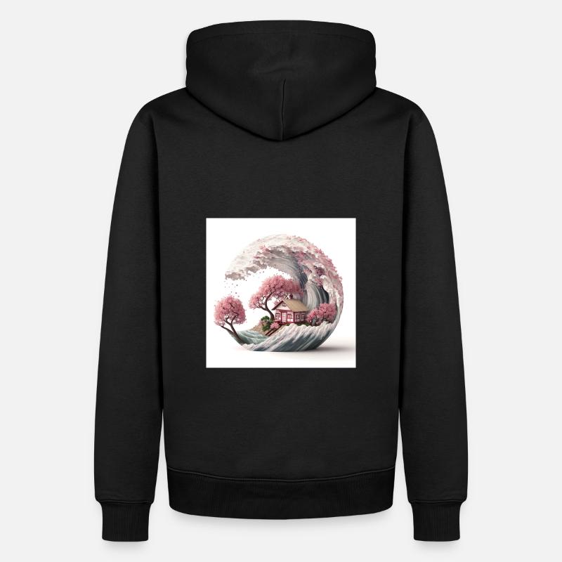 Vague de Sakura V3 - Sweat à capuche Premium bio Homme - noir