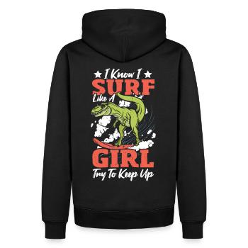 Surf, je sais que je surfe comme une fille - Sweat à capuche Premium bio Homme - noir - Dos - Nico (187cm)
