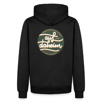 auf und daheim – Reisen mit dem Dachzelt - Männer Premium Bio Hoodie - Schwarz - Hinten - Nico (187cm)