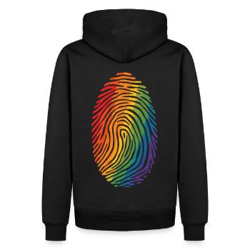 Conception d’art d’empreintes digitales arc-en-ciel coloré - Sweat à capuche Premium bio Homme - noir - Dos - Nico (187cm)