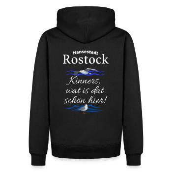 Rostock Hansestadt Ostsee Urlaubs Spruch mit Möwe - Männer Premium Bio Hoodie - Schwarz - Hinten - Nico (187cm)