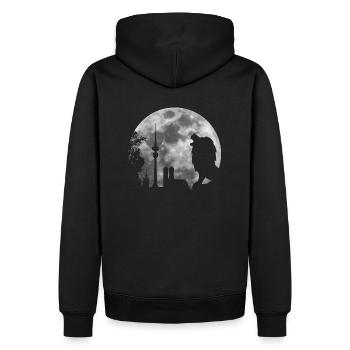 heulender Löwe Vollmond Skyline München Geschenk - Männer Premium Bio Hoodie - Schwarz - Hinten - Nico (187cm)