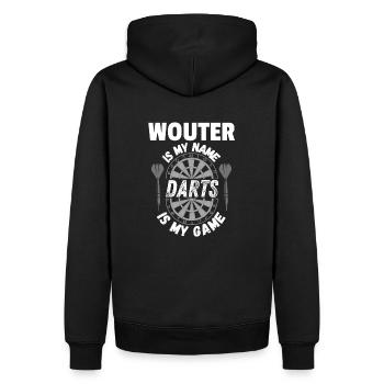 Personalised Darts merchandise for Wouter - Men’s Premium Organic Hoodie - black - Back - Nico (187cm)