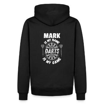 Marchandise de fléchettes par nom Marque personnalisée - Sweat à capuche Premium bio Homme - noir - Dos - Nico (187cm)