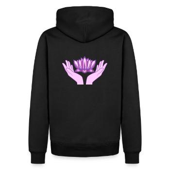 Pinke Lotusblüte - Männer Premium Bio Hoodie - Schwarz - Hinten - Nico (187cm)