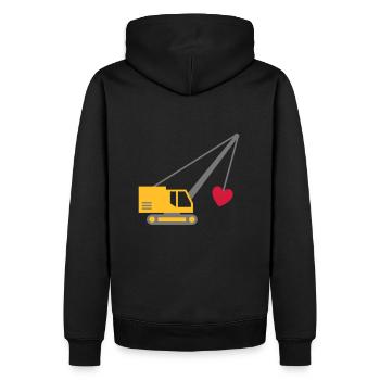 ★ Designfarben änderbar ★ Seilbagger mit Herz - Männer Premium Bio Hoodie - Schwarz - Hinten - Nico (187cm)