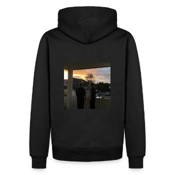 2 Freunde bei Sonnen Untergang - Männer Premium Bio Hoodie - Schwarz - Hinten - Nico (187cm)