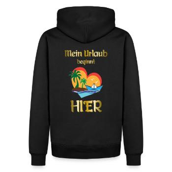 MEIN URLAUB BEGINNT HIER * FERIEN * HOLIDAY - Männer Premium Bio Hoodie - Schwarz - Hinten - Nico (187cm)