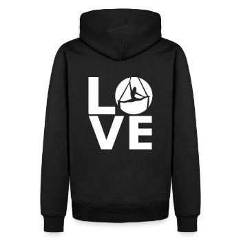 Aerial Silks - Silklove - Aerialist - vertical wipe - Men’s Premium Organic Hoodie - black - Back - Nico (187cm)