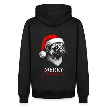 Mops Merry Christmas, Hundekopf, Zeichnung - Männer Premium Bio Hoodie - Schwarz - Hinten - Nico (187cm)