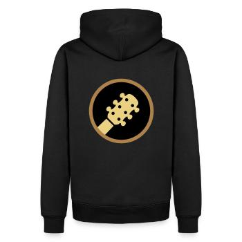 ★ Designfarben änderbar ★ Kopf einer Gitarre Kreis - Männer Premium Bio Hoodie - Schwarz - Hinten - Nico (187cm)