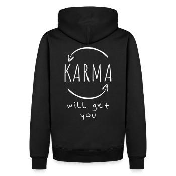 Karma wird dich kriegen - lustiger Spruch - Männer Premium Bio Hoodie - Schwarz - Hinten - Nico (187cm)