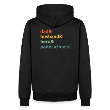 Dad& Man& Hero & Padel athlète de tennis - Sweat à capuche Premium bio Homme - noir - Dos - Nico (187cm)