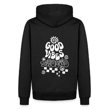 Bonne ambiance autour du dicton rétro - Sweat à capuche Premium bio Homme - noir - Dos - Nico (187cm)