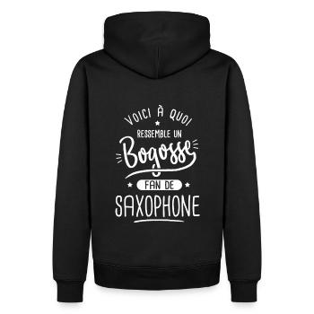 Saxophone Bogosse musique musicien xaxophoniste - Sweat à capuche Premium bio Homme - noir - Dos - Nico (187cm)