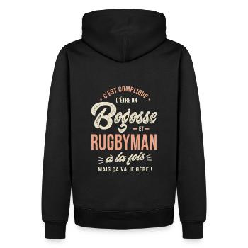Rugby sport rygby homme joueur de rugby rugbyman - Sweat à capuche Premium bio Homme - noir - Dos - Nico (187cm)
