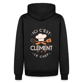 Clément Chef Ici c est Clement le chef cuisinier - Sweat à capuche Premium bio Homme - noir - Dos - Nico (187cm)