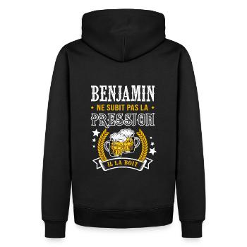 Benjamin bière cadeau benjamin fêtes - Sweat à capuche Premium bio Homme - noir - Dos - Nico (187cm)