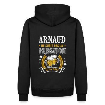 Arnaud bière cadeau arnaud fêtes - Sweat à capuche Premium bio Homme - noir - Dos - Nico (187cm)
