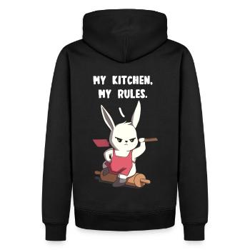 Ma cuisine Mes règles - Sweat à capuche Premium bio Homme - noir - Dos - Nico (187cm)