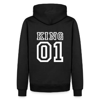 King 01, Paar-Liebe, verliebt, Beziehung, liebe - Männer Premium Bio Hoodie - Schwarz - Hinten - Nico (187cm)