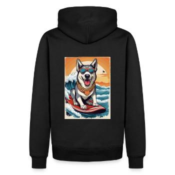 Cool husky sur une planche de surf - Sweat à capuche Premium bio Homme - noir - Dos - Nico (187cm)