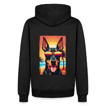Doberman cool sur la plage avec des lunettes de soleil - Sweat à capuche Premium bio Homme - noir - Dos - Nico (187cm)