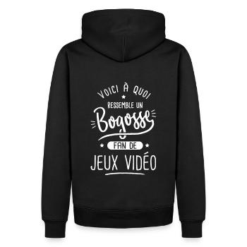 Jeux vidéo Bogosse fan de jeux video - Sweat à capuche Premium bio Homme - noir - Dos - Nico (187cm)