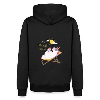 Unicorn relaxing at the beach / Einhorn - Männer Premium Bio Hoodie - Schwarz - Hinten - Nico (187cm)