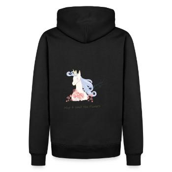 Unicorn loves flowers - Men’s Premium Organic Hoodie - black - Back - Nico (187cm)
