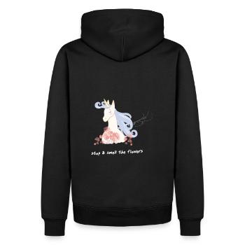 Unicorn loves flowers - Men’s Premium Organic Hoodie - black - Back - Nico (187cm)