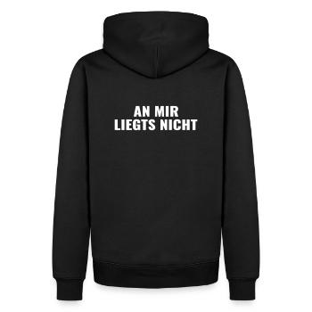 Lustige Sprüche unschuldig An mir liegts nicht Fun - Männer Premium Bio Hoodie - Schwarz - Hinten - Nico (187cm)