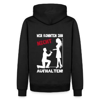 JGA - Wir konnten ihn nicht aufhalten - Heiraten - Männer Premium Bio Hoodie - Schwarz - Hinten - Nico (187cm)