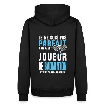 joueur de badminton cadeau humour badminton - Sweat à capuche Premium bio Homme - noir - Dos - Nico (187cm)