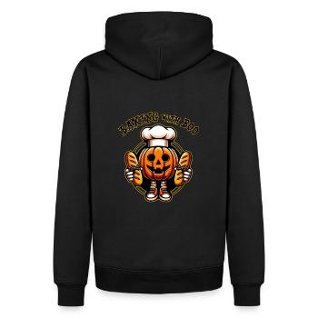 Halloweenkürbis mit Bäckermütze und Broten - Männer Premium Bio Hoodie - Schwarz - Hinten - Nico (187cm)