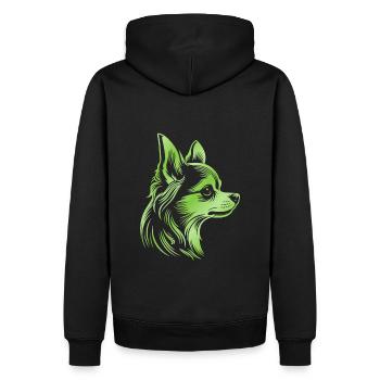 Chihuahua, poil long, tête de chien, dessin rose - Sweat à capuche Premium bio Homme - noir - Dos - Nico (187cm)