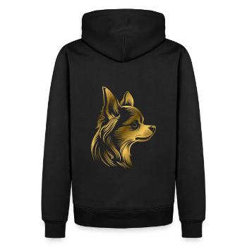 chihuahua, cheveux longs, tête de chien, dessin d’or - Sweat à capuche Premium bio Homme - noir - Dos - Nico (187cm)