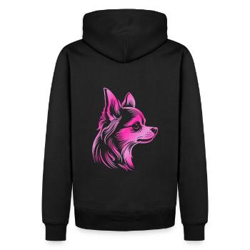 Chihuahua, poil long, tête de chien, dessin rose - Sweat à capuche Premium bio Homme - noir - Dos - Nico (187cm)