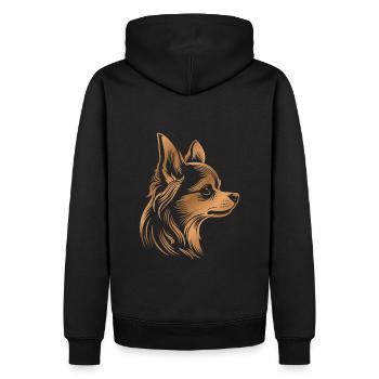 Chihuahua, poil long, tête de chien, dessin bronze - Sweat à capuche Premium bio Homme - noir - Dos - Nico (187cm)
