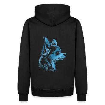 Chihuahua, Long Hair, Dog Head, Blue Drawing - Men’s Premium Organic Hoodie - black - Back - Nico (187cm)