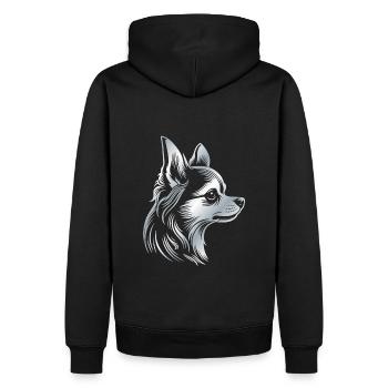chihuahua, cheveux longs, tête de chien, dessin d’argent - Sweat à capuche Premium bio Homme - noir - Dos - Nico (187cm)