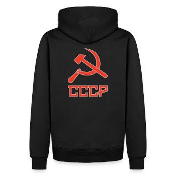 udssr Soviet hammer and sickle, Hammer und Sichel - Männer Premium Bio Hoodie - Schwarz - Hinten - Nico (187cm)