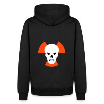 Schädel mit bösem Blick vor Strahlenwarnzeichen - Männer Premium Bio Hoodie - Schwarz - Hinten - Nico (187cm)