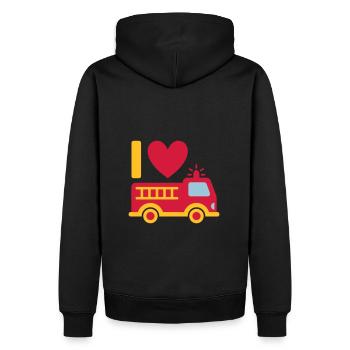 J’adore les pompiers (camion de pompiers avec échelle) - Sweat à capuche Premium bio Homme - noir - Dos - Nico (187cm)
