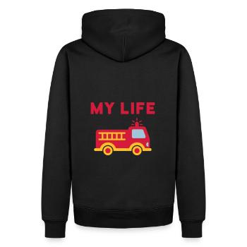 My life (Feuerwehrauto mit Leiter) - Männer Premium Bio Hoodie - Schwarz - Hinten - Nico (187cm)