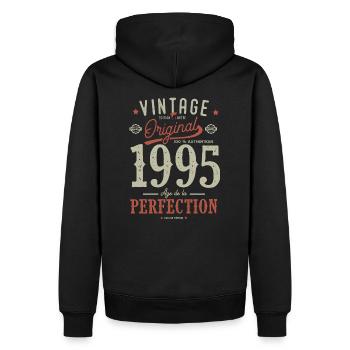 Zeitalter der Perfektion 1995, Jubiläum 1995 - Männer Premium Bio Hoodie - Schwarz - Hinten - Nico (187cm)