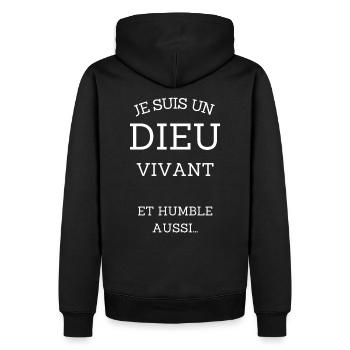T-shirt Dieu vivant et humble aussi cadeua - Sweat à capuche Premium bio Homme - noir - Dos - Nico (187cm)