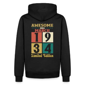 90e anniversaire cadeau mari génial mars 1934 - Sweat à capuche Premium bio Homme - noir - Dos - Nico (187cm)