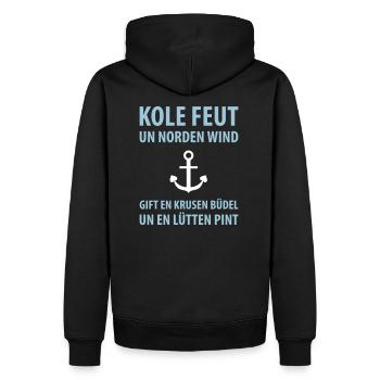 Plattdeutsch Anker Krusen Büdel Lütten Pint - Männer Premium Bio Hoodie - Schwarz - Hinten - Nico (187cm)