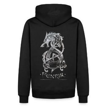 Fenrir Wolf - Oldstyle Walhalla Design - Männer Premium Bio Hoodie - Schwarz - Hinten - Nico (187cm)